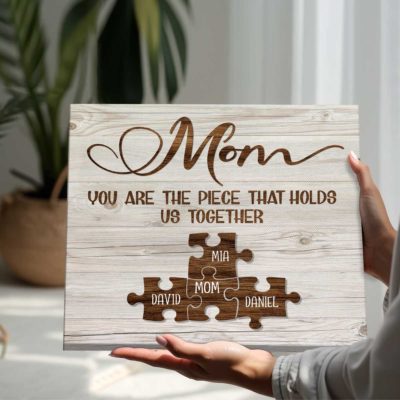 Custom Mom Puzzle Piece Sign, Christmas Gifts For Mom From Kids, Kids Names Gifts for Mom, Mom You Are The Piece That Holds Us All Together