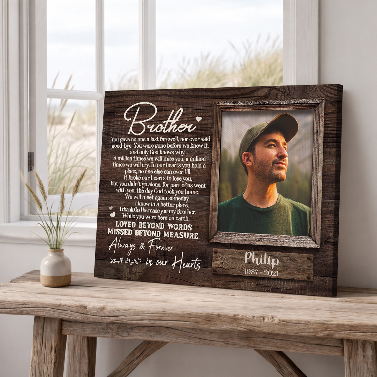 Personalized Sympathy Gift for Loss of Brother, Custom Brother Photo Memorial Canvas, Brother Remembrance Gift, In Memory of Brother Gifts