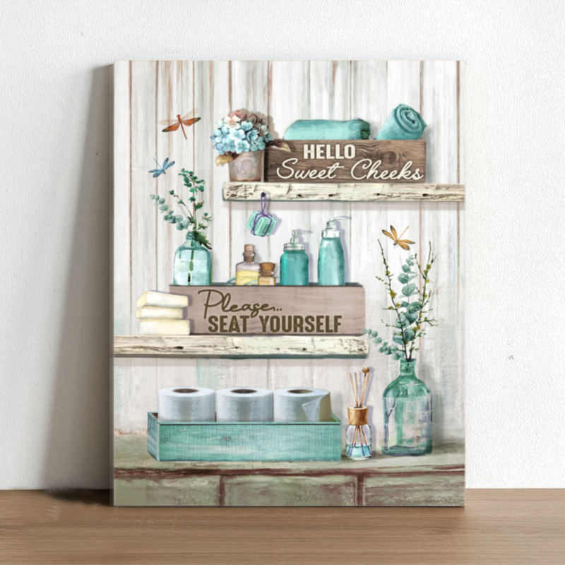 Funny Bathroom Wall Art, Cute Bathroom Sign, Bathroom Wall Decor Canvas, Hello Sweet Cheeks Have A Seat
