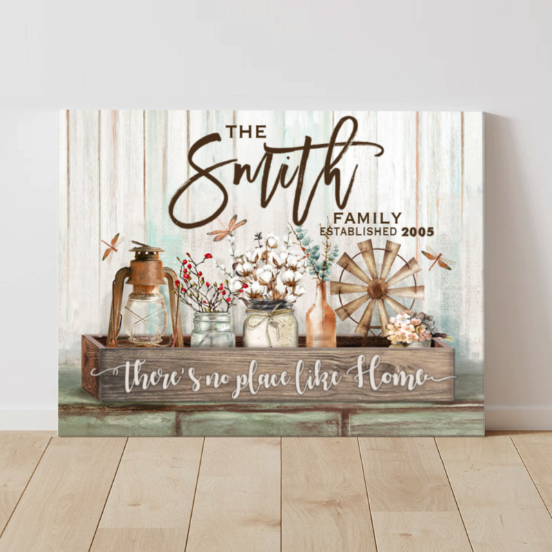 Personalized Family Name Sign There's No Place Like Home Wall Art Gift for Family