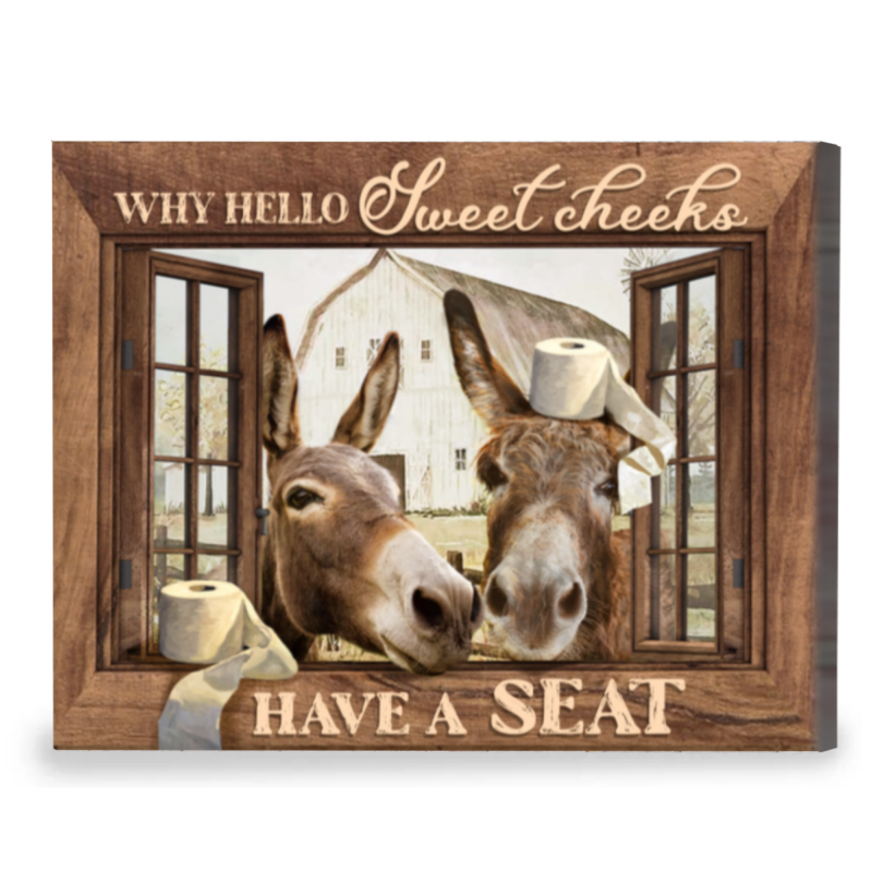 Funny Animal Bathroom Wall Art, Hello Sweet Cheeks Have A Seat Sign