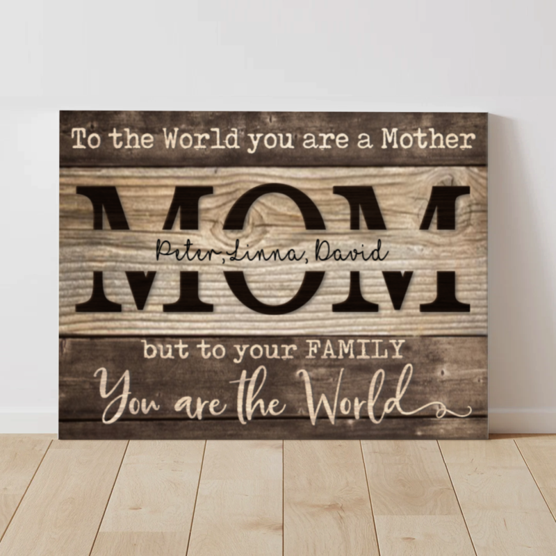 You Are The World Mom Personalized Canvas, Christmas Gifts for Mom From Children, Mom Christmas Gifts With Kids Names