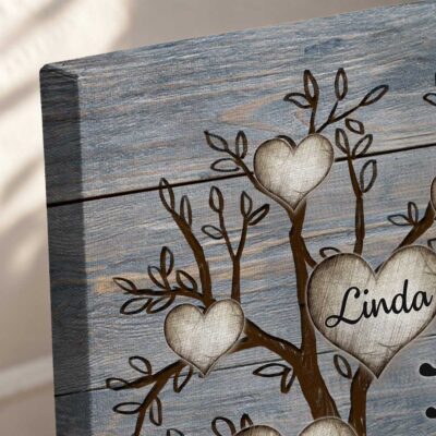 Personalized Family Tree Heart Canvas Print, Custom Names Wall Art, Rustic Farmhouse Living Room Decor Gift for Parents Mom Grandma
