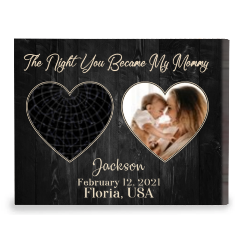 Personalized First Mother's Day Star Map Gifts - The Night You Became My Mommy Canvas, Custom Photo Star Map Gifts, New Mum Gifts