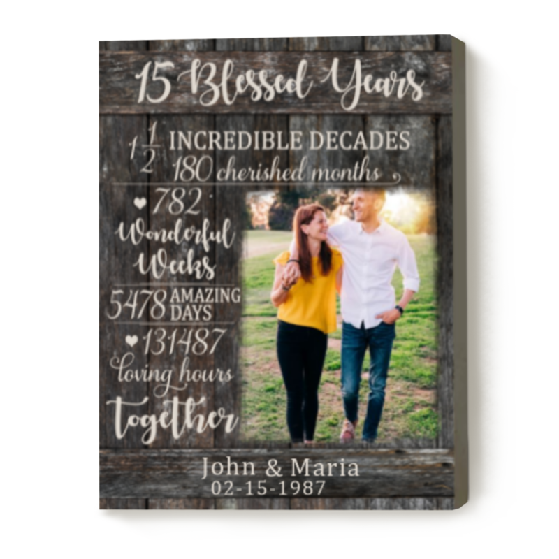15 Year Anniversary Personalized Photo Canvas, 15th Anniversary Gifts for Him, 15 Blessed Years Print
