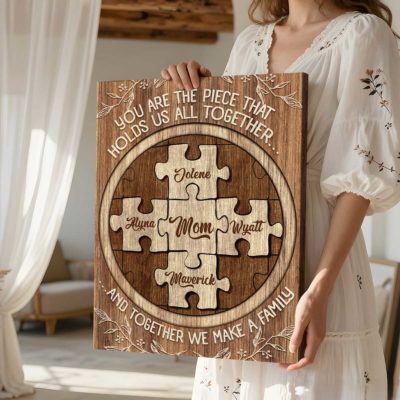 Benicee Shop 13 Personalized Mom Puzzle Sign with Kids Names, Custom Mothers Day Gift for Mom, Gift From Kids, Mom You Are the Piece That Holds Us All Together
