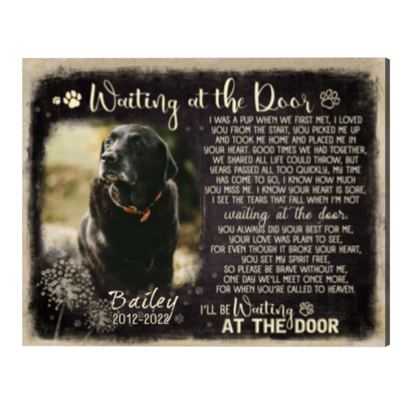 Personalized Dog Memorial Canvas, Custom Photo Pet Loss Gifts,  Waiting at the Door Heartfelt Poem, Sympathy Gifts For Loss Of Dog