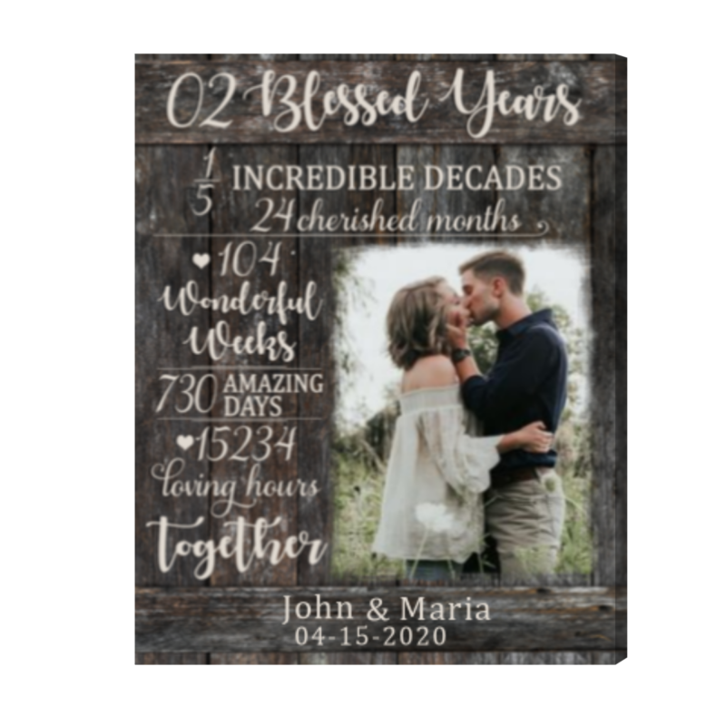 2 Blessed Years Canvas, Year 2 Anniversary Gift, 2nd Anniversary Gifts
