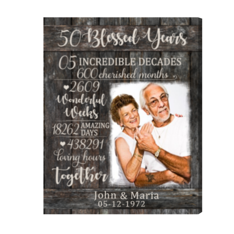 50 Blessed Years Custom Photo Canvas Print, Personalized 50th Anniversary Gift for Husband, Golden Wedding Anniversary Gift for Him