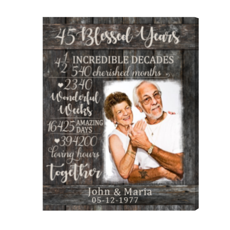 45 Blessed Years Anniversary Custom Photo Canvas, 45th Wedding Anniversary Gift For Parents