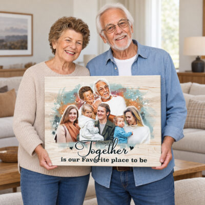 Personalized Family Portrait Canvas Print, Custom Watercolor Photo Wood Wall Art, Multi Generation Picture Gift for Grandparents Parents