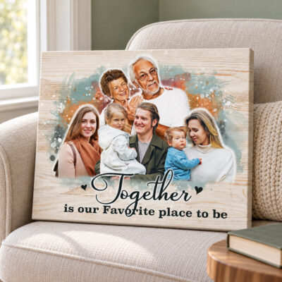Personalized Family Portrait Canvas Print, Custom Watercolor Photo Wood Wall Art, Multi Generation Picture Gift for Grandparents Parents