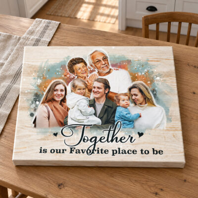 Personalized Family Portrait Canvas Print, Custom Watercolor Photo Wood Wall Art, Multi Generation Picture Gift for Grandparents Parents
