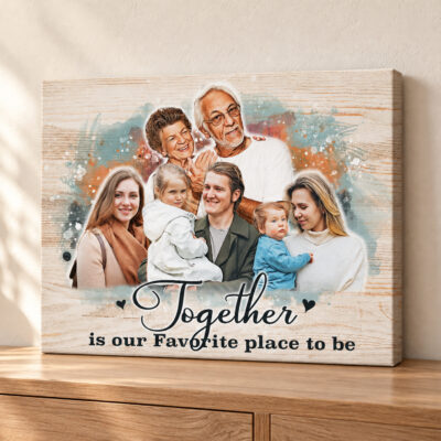 Personalized Family Portrait Canvas Print, Custom Watercolor Photo Wood Wall Art, Multi Generation Picture Gift for Grandparents Parents