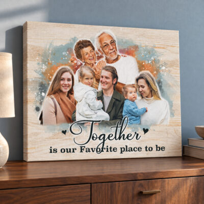 Personalized Family Portrait Canvas Print, Custom Watercolor Photo Wood Wall Art, Multi Generation Picture Gift for Grandparents Parents