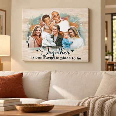 Personalized Family Portrait Canvas Print, Custom Watercolor Photo Wood Wall Art, Multi Generation Picture Gift for Grandparents Parents