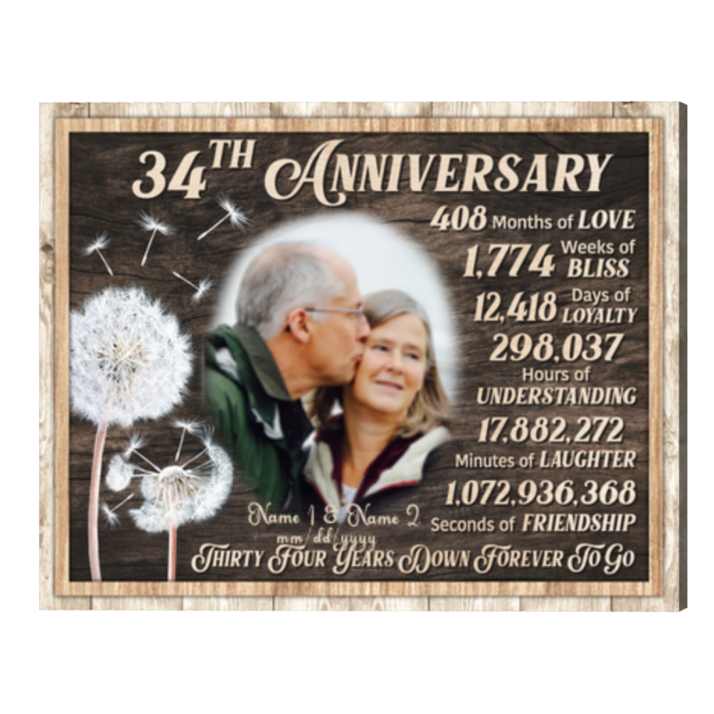 Personalized 34th Anniversary Gift for Him for Her, 34 Years Down Forever To Go