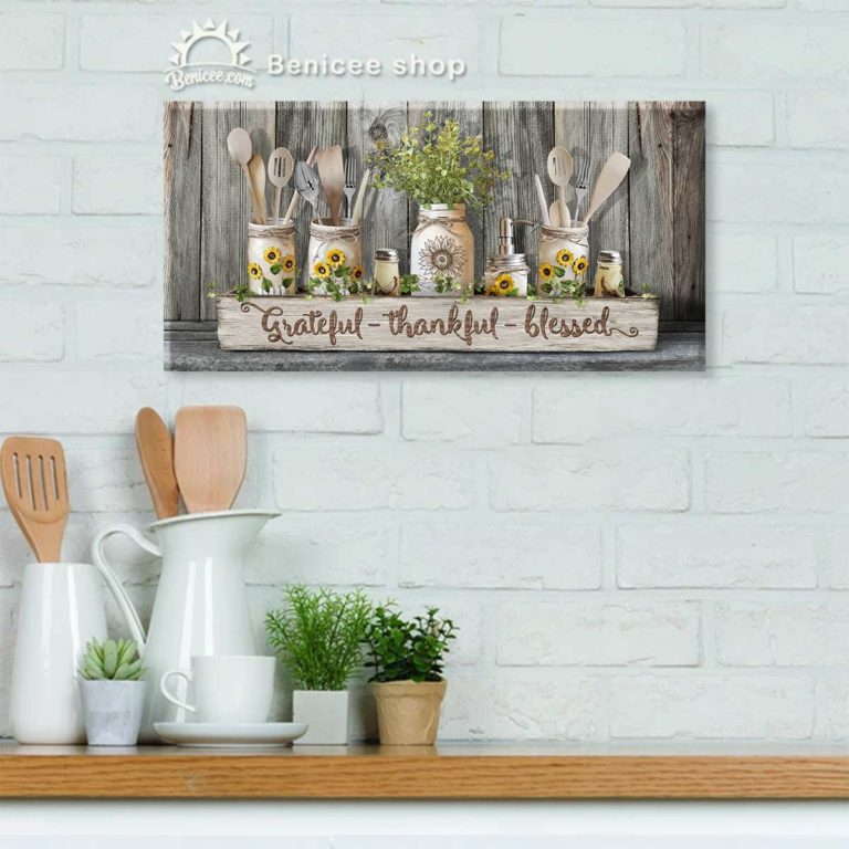 Farmhouse Kitchen Wall Art Decor, Sunflower Kitchen Wall Art, Grateful