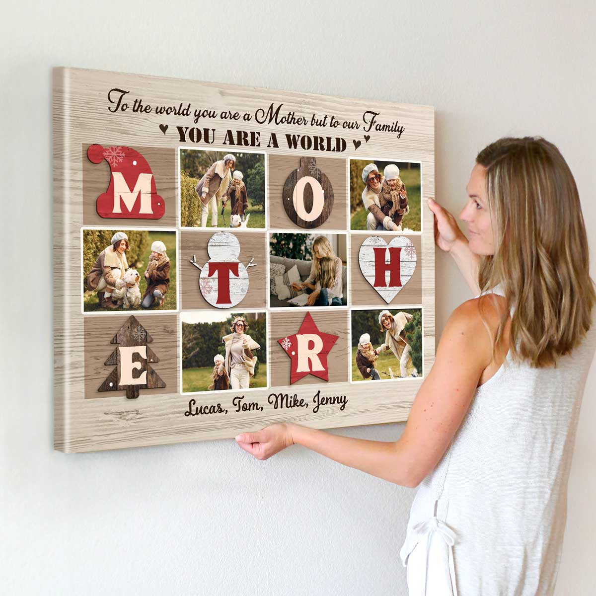 Personalized Mommy And Kids Xmas Canvas - Mom With Up to 5 Kids - Christmas Gift For Mom - T1IGHH main image 1