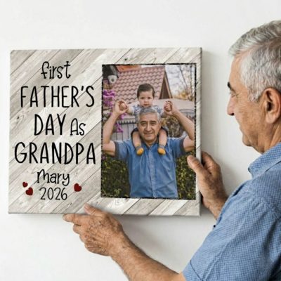 First Father's Day As Grandpa Personalized Photo Canvas – New Grandpa Gift from Grandchild – 1st Grandpa Father's Day Gift 2026