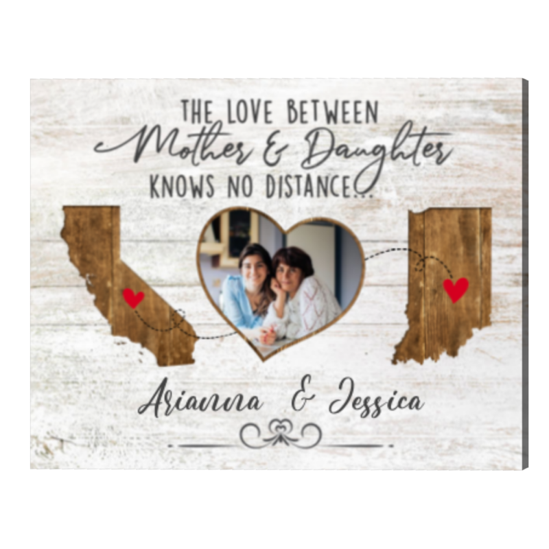 Mom And Daughter Long Distance Gift, Personalized Moving Gift, Long Distance Mother Daughter Canvas, State To State Gift