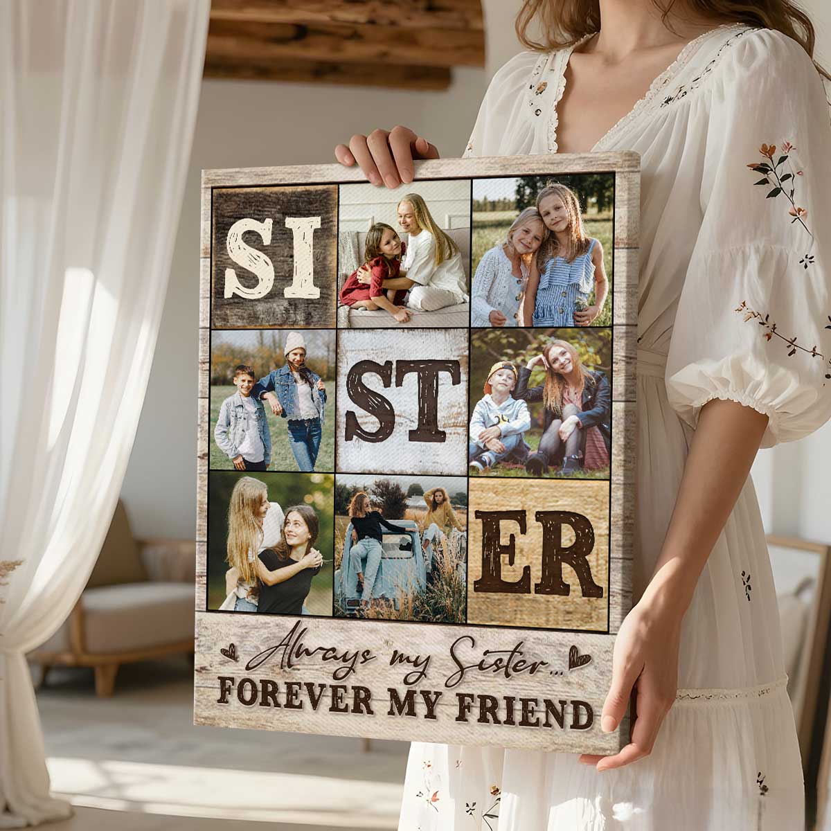 Custom Sister Photo Collage Canvas, Mother’s Day Gift for Sister, Personalized Picture Gift for Sister, Birthday Gifts For Sister