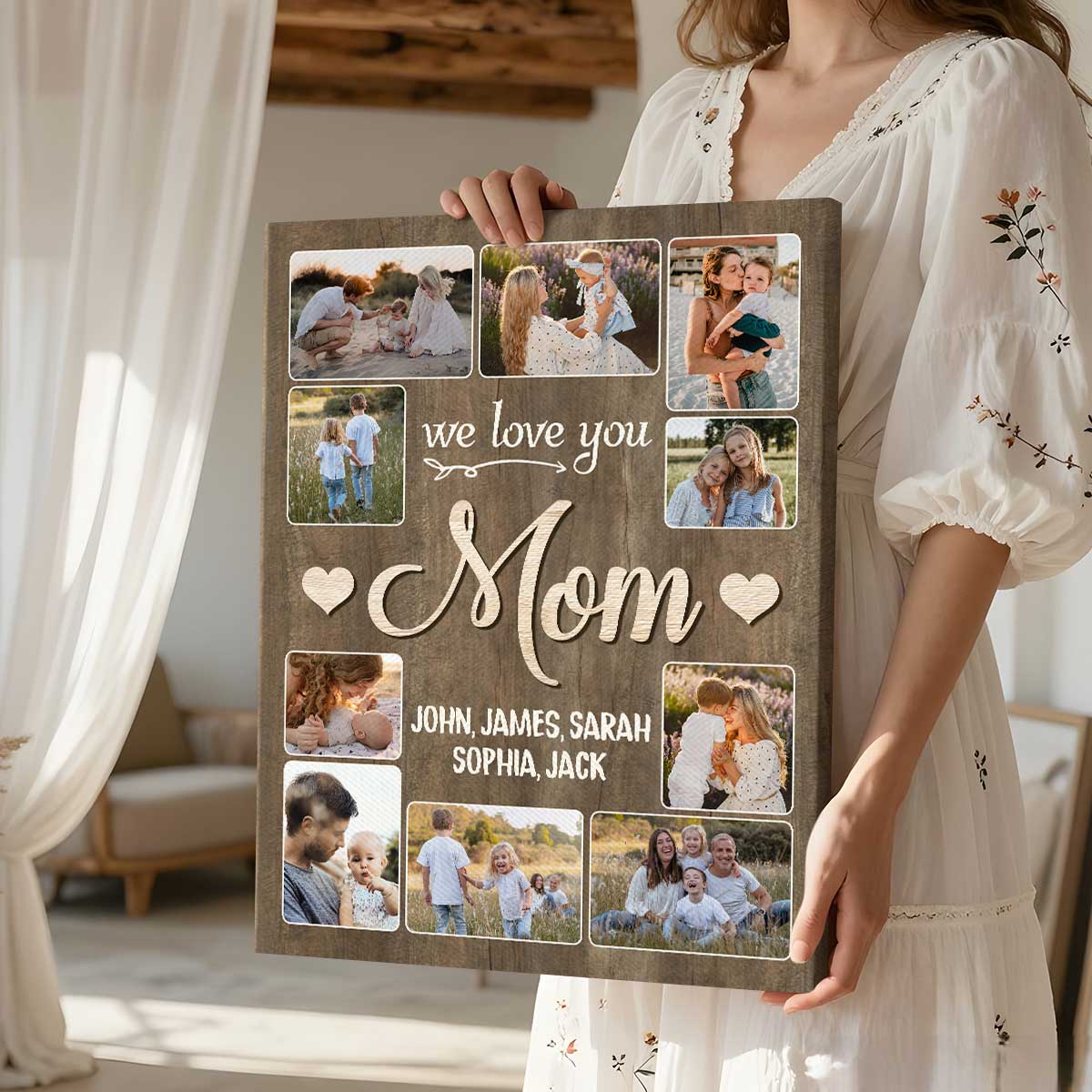 Personalized Mom Photo Collage Canvas – Mother’s Day Gift from Kids, Custom Family Picture Gift, We Love You Mom Gift
