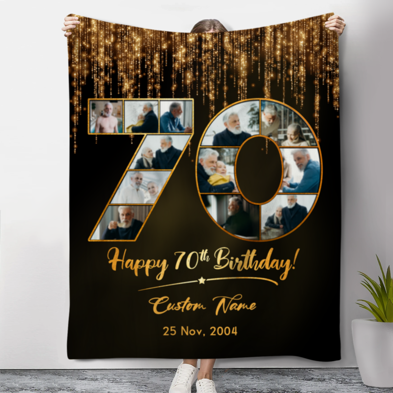 70th Birthday Photo Collage Blanket, 70th Birthday Gifts for Men, 70th Birthday Ideas for Woman