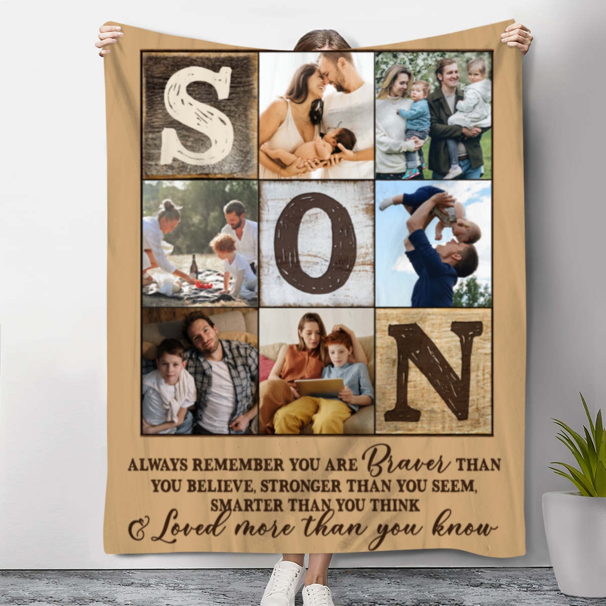 Personalized Son Photo Collage Blanket, Photo Blanket For Son, Son