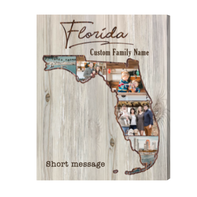 Florida Personalized Family Photo Collage Canvas, Custom Family Name Wall Art, USA State Map