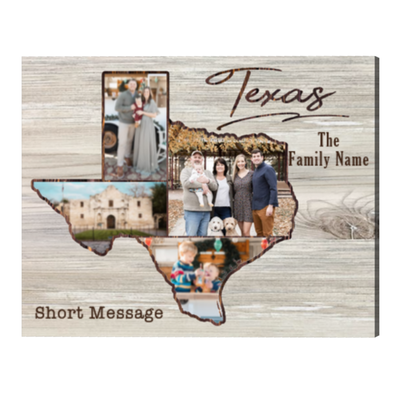 Texas Personalized Family Photo Collage Canvas, Custom Family Name Wall Art, USA State Map
