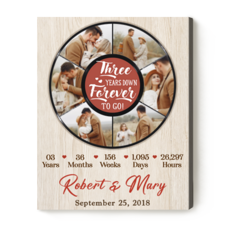 Personalized 3rd Wedding Anniversary Gift, 3rd Anniversary Gift for Wife Husband, Third Wedding Anniversary Canvas