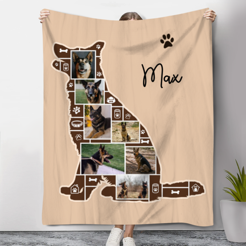 Personalized German Shepherd Dog Photo Collage Blanket, German Shepherd Gifts, Dog Photo Gift