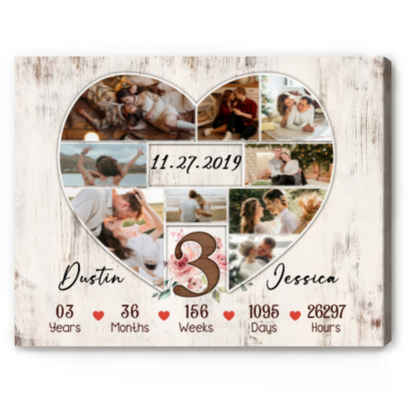Personalized 3rd Anniversary Gifts, 3 Years Anniversary Gift For Husband Wife, 3rd Wedding Anniversary Canvas