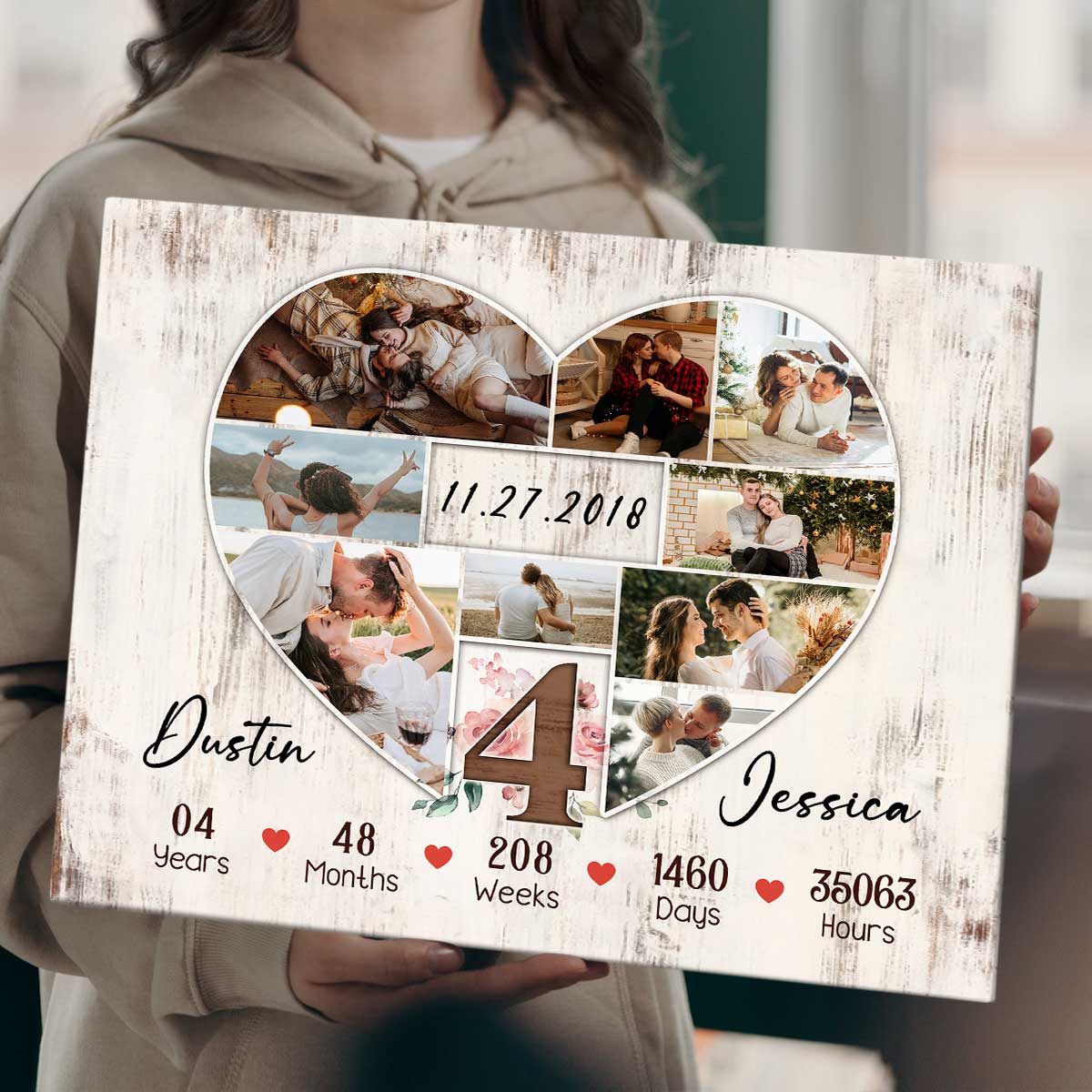 Photo Collage Four Year Anniversary Gift For Him Custom 4th