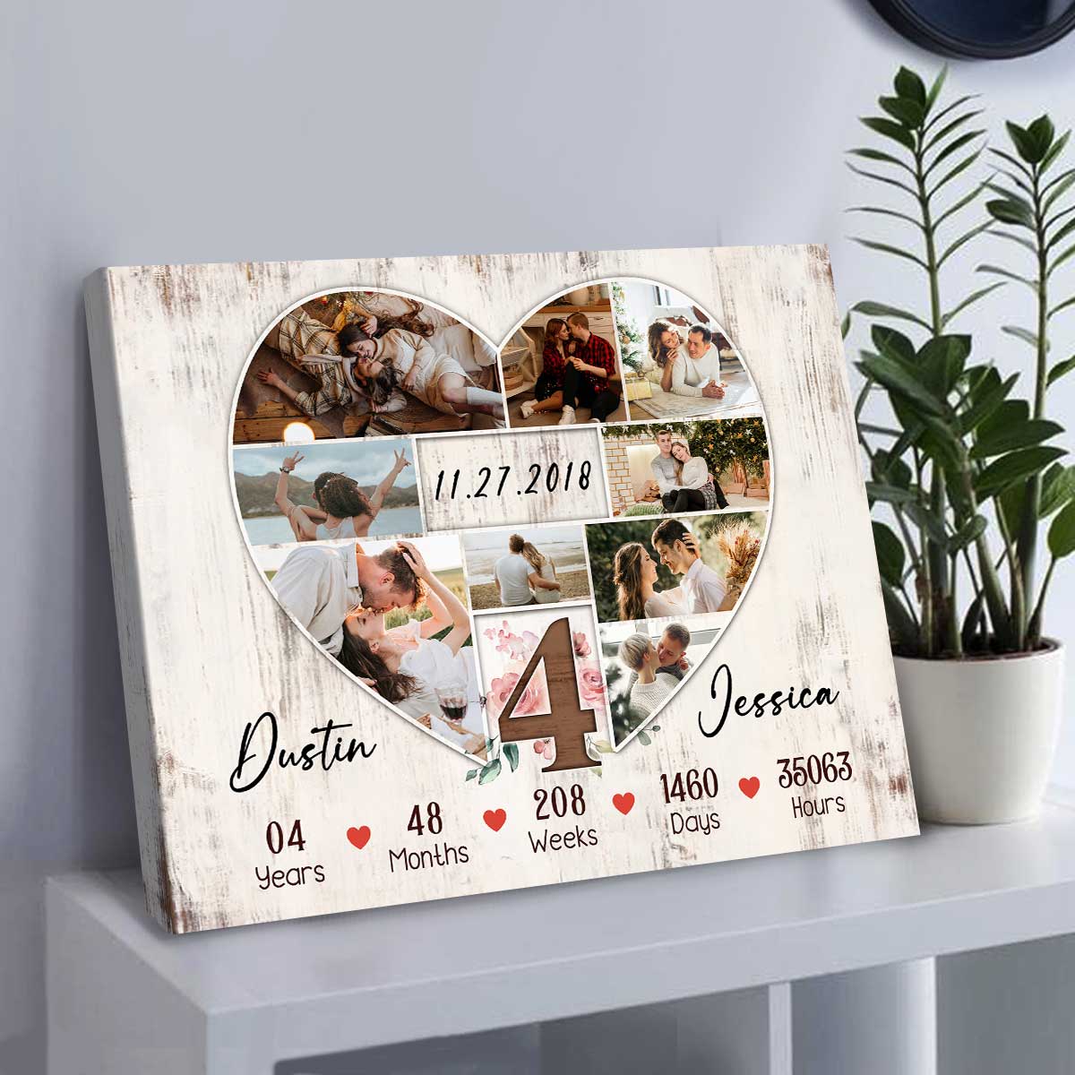 Custom 4th Anniversary Photo Collage Wall Art, Years Anniversary