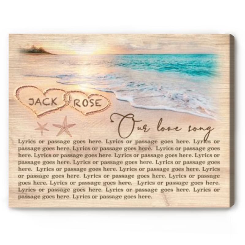 Custom Song Lyric Beach Canvas Print, Personalized Favorite Song Words Art on Canvas, Romantic Wedding Anniversary Gift, Beach House Wall Decor