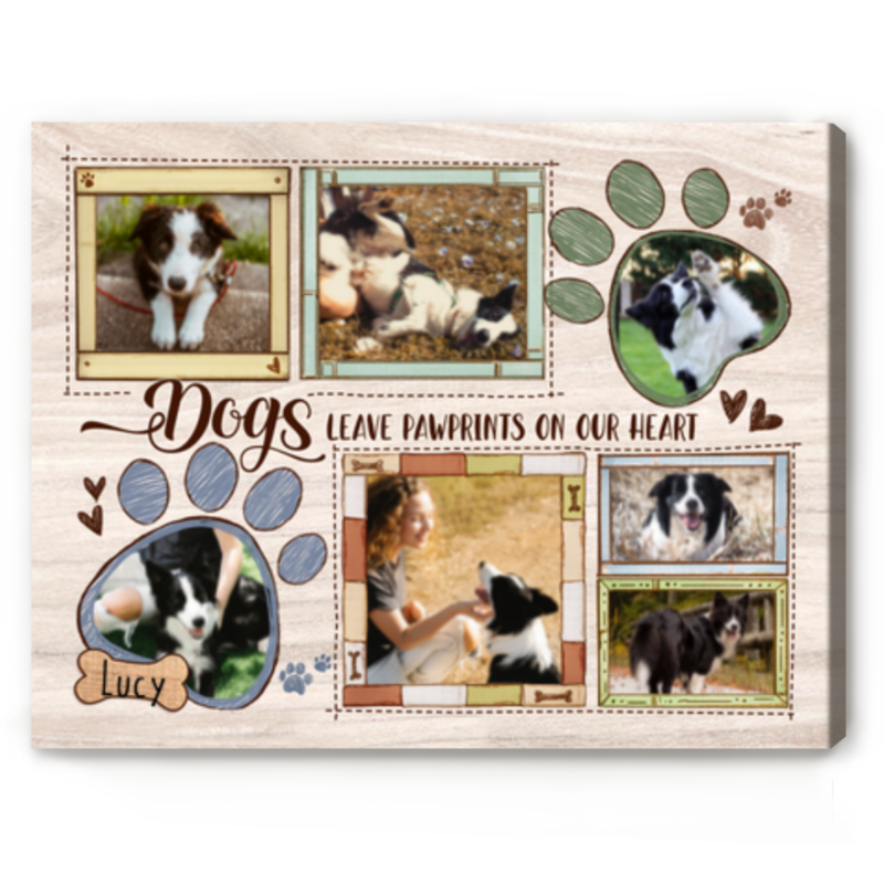 Custom Dog Paw Print Photo Collage Canvas, Dog Photo Gift, Cute Gifts For Dog Lovers