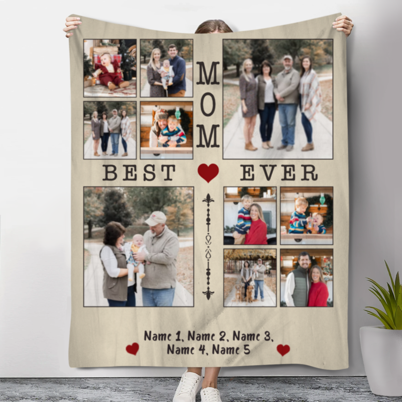 Best Mom Ever Custom Photo Collage Blanket, Personalized Mother's Day & Christmas Gift for Mom, Mother Soft Fleece Throw Blanket