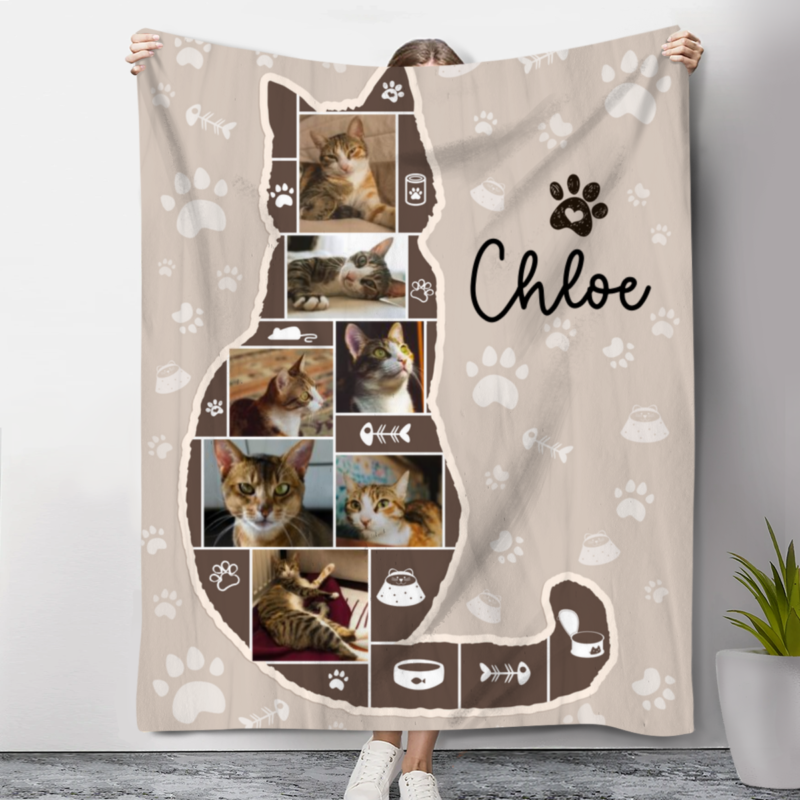 Personalized Cat Photo Collage Blanket, Gifts For Cat Owners, Custom Cat Fleece Blanket, Gifts For Cat Lovers