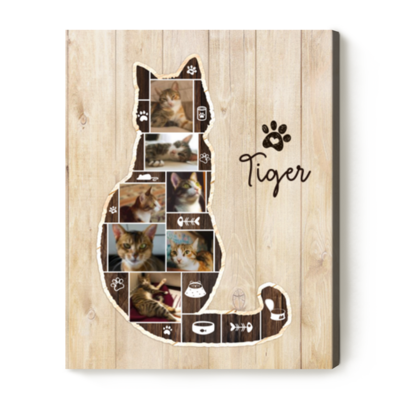 Personalized Cat Photo Collage Canvas, Custom Photo Gift for Cat Lovers, Cat Remembrance Gifts, Picture of Your Cat Tribute