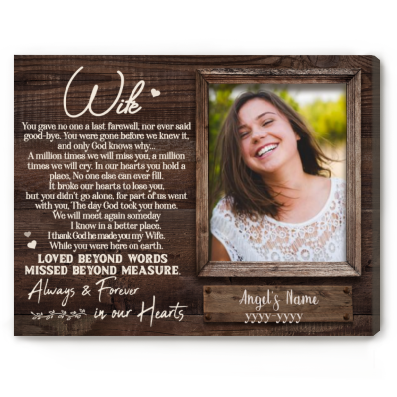 Personalized Memorial Gift for Loss of Wife, In Memory of Wife, Memorial Canvas for Wife