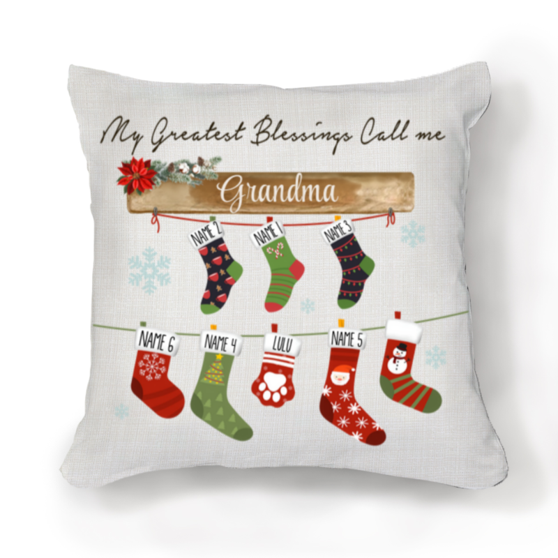 Blessed Grandma Pillows with Grandkids Names, Personalized Grandma Pillow, Christmas Gift For Grandma
