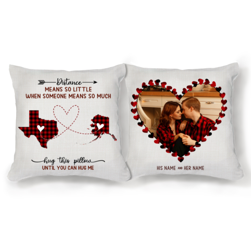 Personalized Long Distance Gift for Boyfriend, Custom State And Photo Pillow, Valentines Day Long Distance Gift