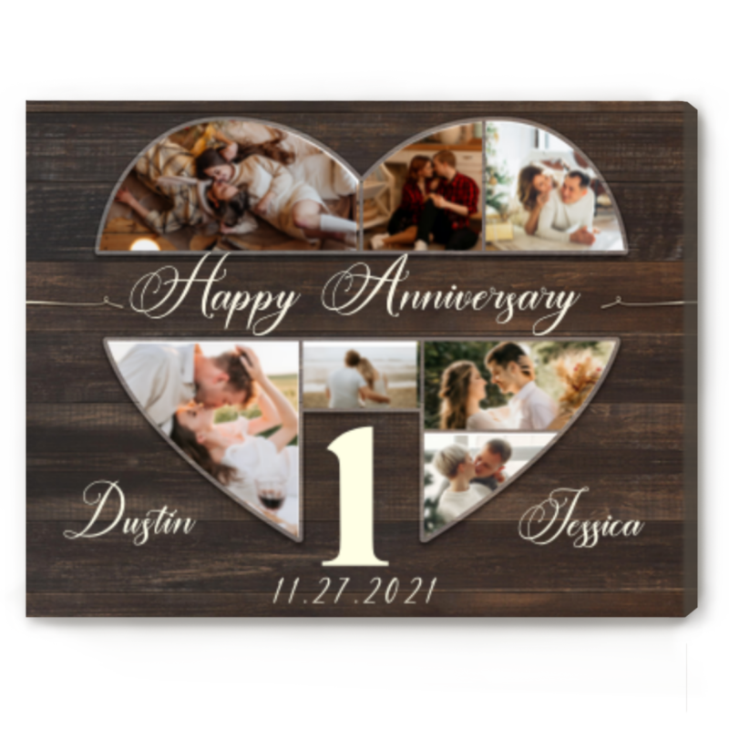 Personalized Anniversary Gift For Her, Valentine Gifts For Wife, Custom Photo Collage For Couple, Heart Shape Collage Canvas