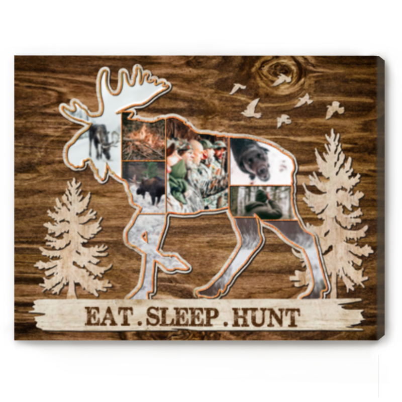 Moose Hunting Photo Collage Canvas, Christmas Hunting Gifts for Him, Moose Hunting Photo Gifts