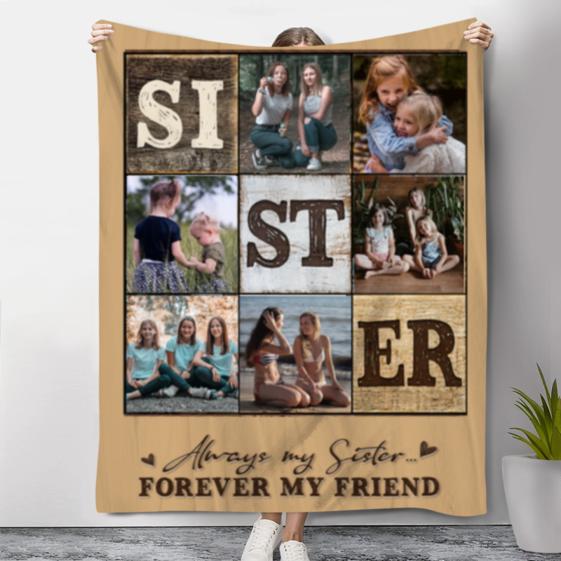 Sister Photo Blanket Personalized Sister Birthday Gifts for Sister Blanket with 6 Photo Collages Sister Blanket Gifts