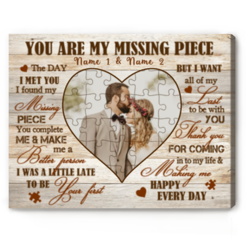 You Are My Missing Piece Canvas, Custom Unique Photo Gifts For Her, Personalized Valentines Gift for Couple