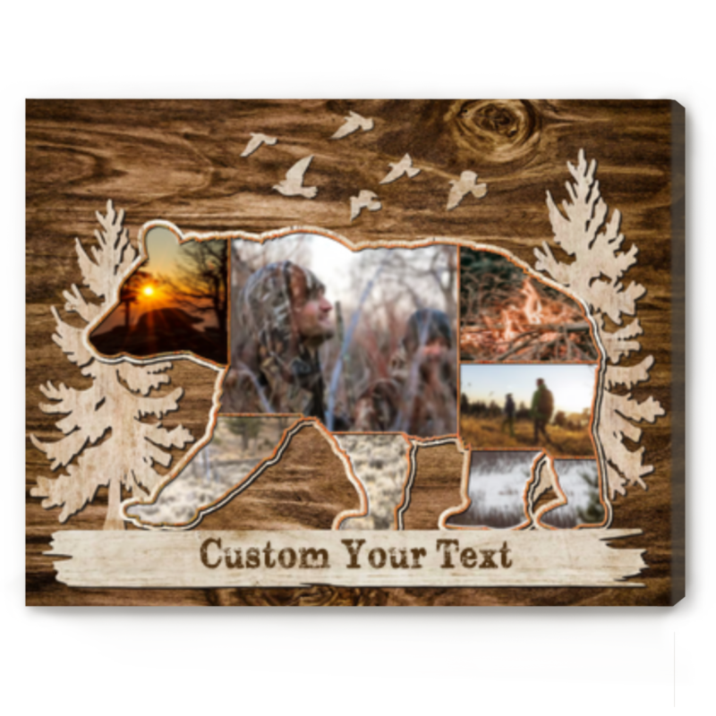 Personalized Bear Hunting Photo Collage, Hunting Gifts For Husband, Hunting Canvas, Christmas Hunting Gift For Him