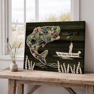 Custom Bass Fishing Photo Collage Canvas – Personalized Gift for Bass Fisherman, Father's Day Fishing Gift for Him, Fishing Lover Gifts